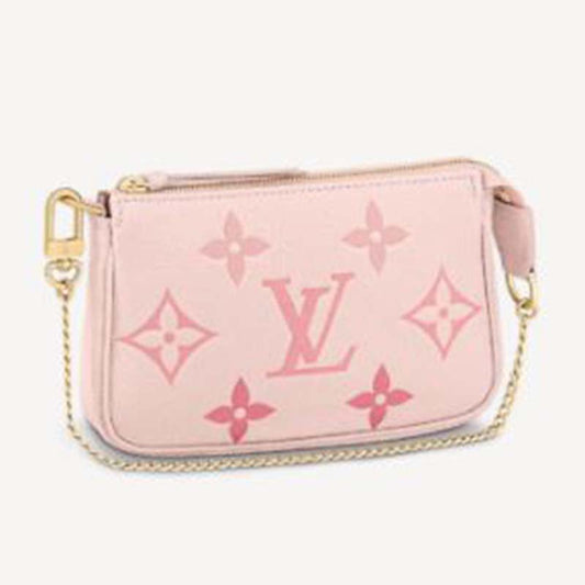 Louis Vuitton LV Women Mini Pochette Accessoires Pink Monogram Empreinte Embossed Supple Grained Cowhide Clutch