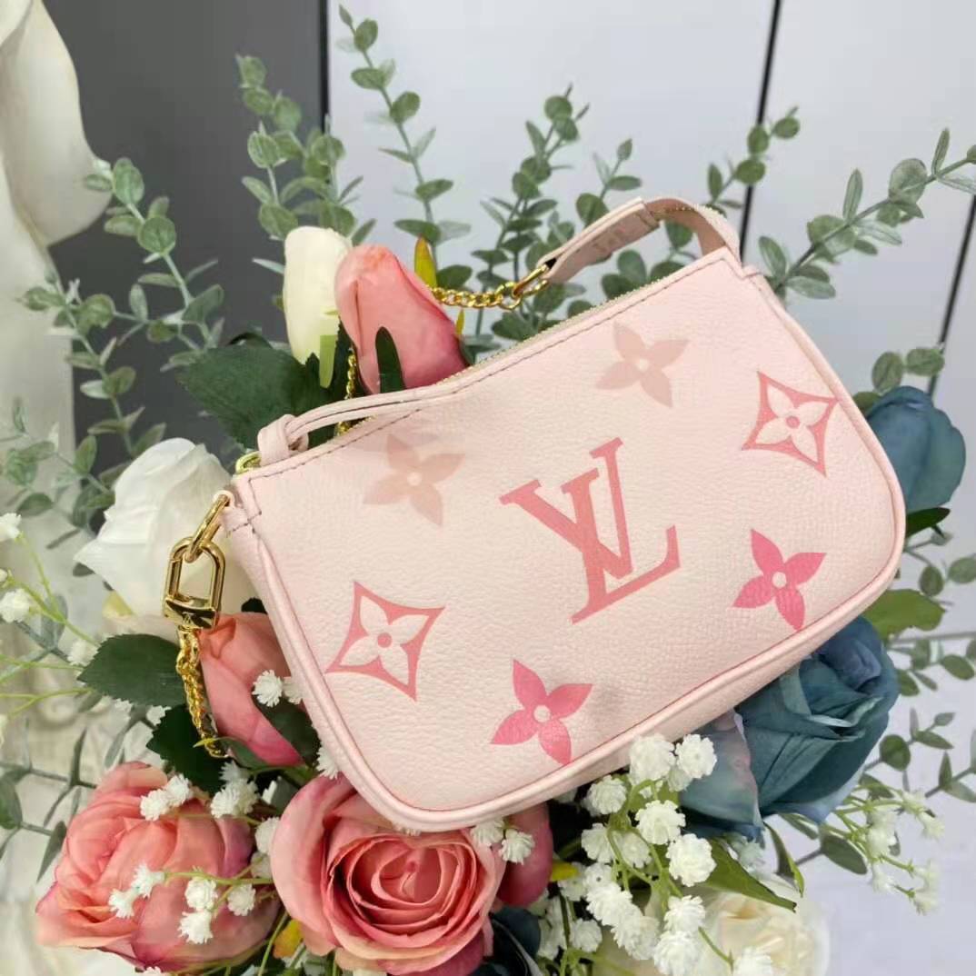 Louis Vuitton LV Women Mini Pochette Accessoires Pink Monogram Empreinte Embossed Supple Grained Cowhide Clutch