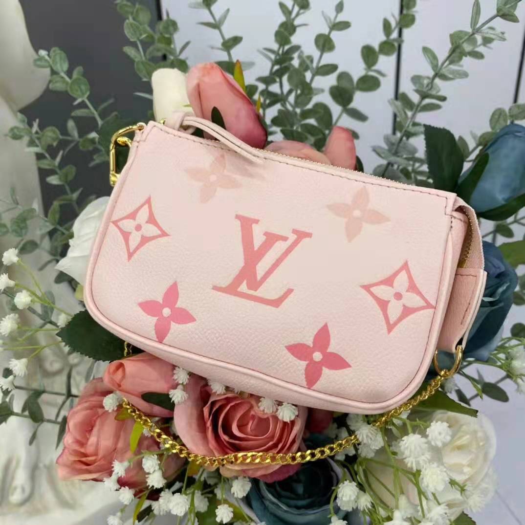 Louis Vuitton LV Women Mini Pochette Accessoires Pink Monogram Empreinte Embossed Supple Grained Cowhide Clutch