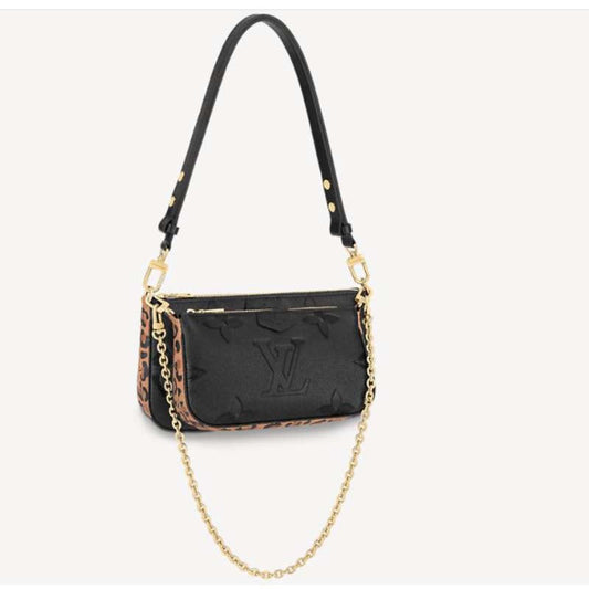 Louis Vuitton LV Women Multi Pochette Accessoires Black Embossed Supple Grained Cowhide Leather Clutch