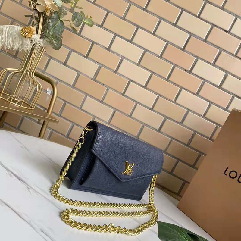 Louis Vuitton LV Women Mylockme Chain Pochette Navy Soft Grained Calfskin Clutch