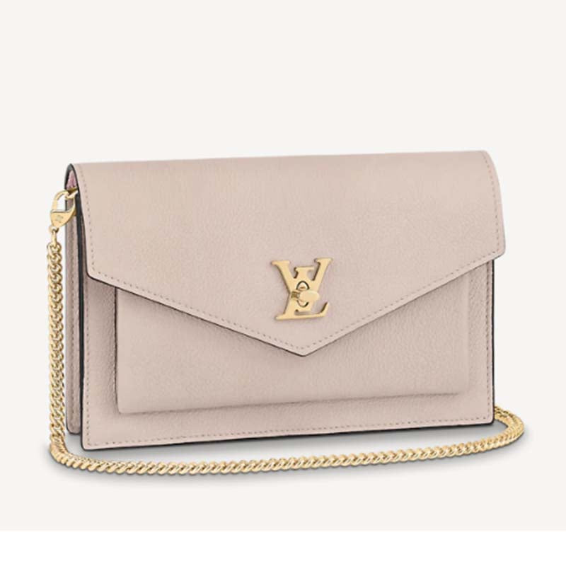 Louis Vuitton LV Women Mylockme Chain Pochette Beige Soft Grained Calfskin Clutch
