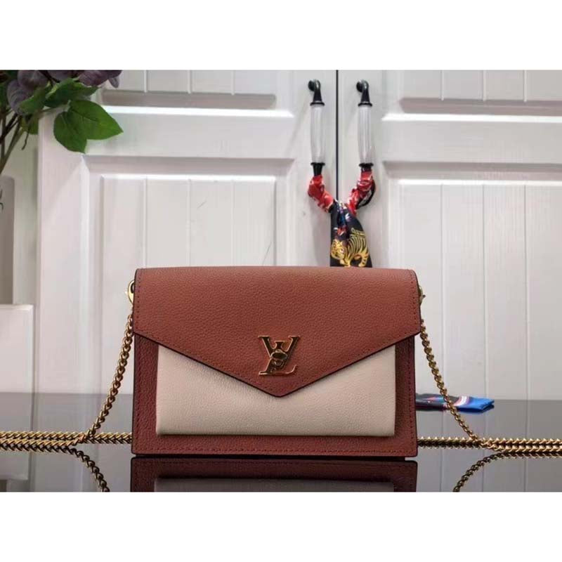 Louis Vuitton LV Women Mylockme Chain Pochette Ch igne Brown Calf Leather Clutch