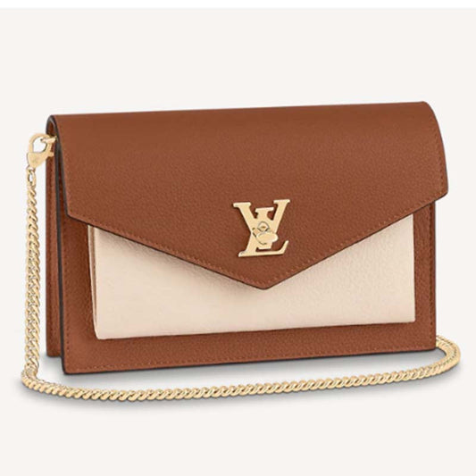 Louis Vuitton LV Women Mylockme Chain Pochette Ch igne Brown Calf Leather Clutch