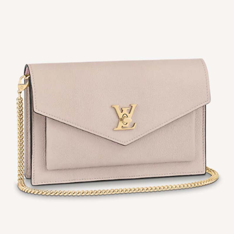 Louis Vuitton LV Women Mylockme Chain Pochette Greige Beige Calf Leather Clutch