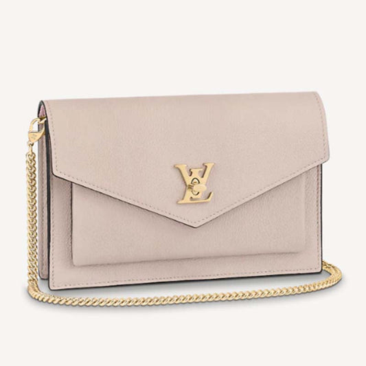 Louis Vuitton LV Women Mylockme Chain Pochette Greige Beige Calf Leather Clutch