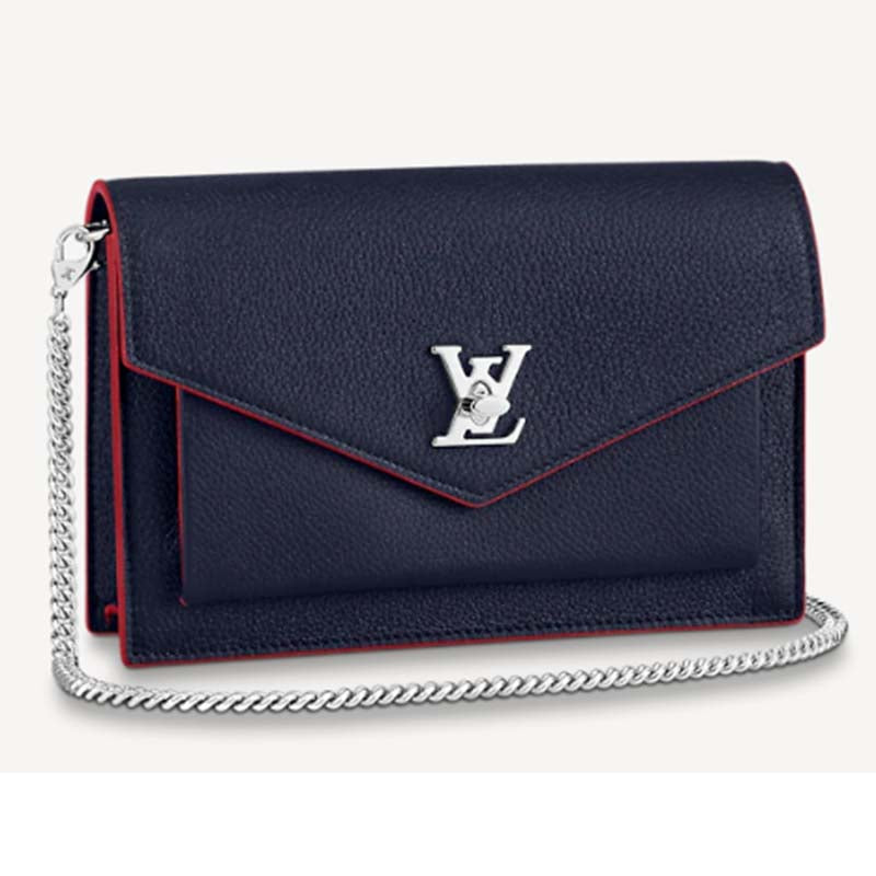 Louis Vuitton LV Women Mylockme Chain Pochette Navy Soft Grained Calfskin Clutch
