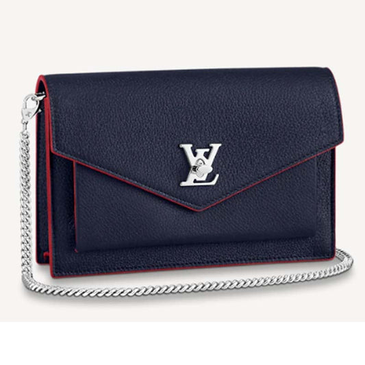 Louis Vuitton LV Women Mylockme Chain Pochette Navy Soft Grained Calfskin Clutch