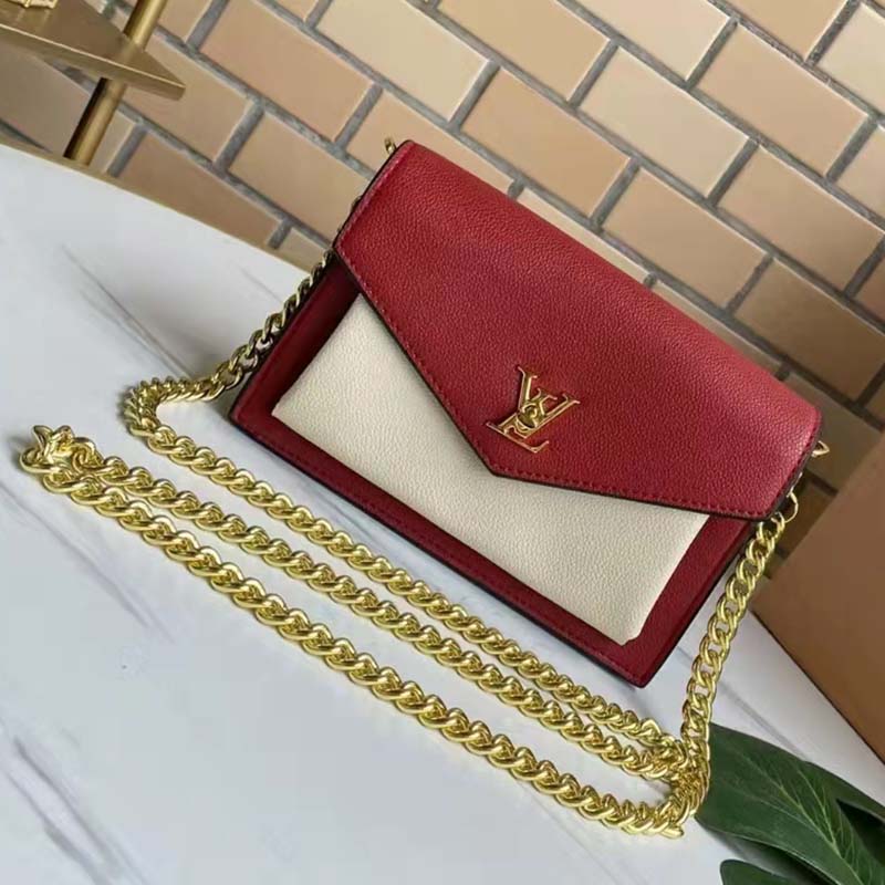Louis Vuitton LV Women Mylockme Chain Pochette Red Soft Grained Calfskin Clutch