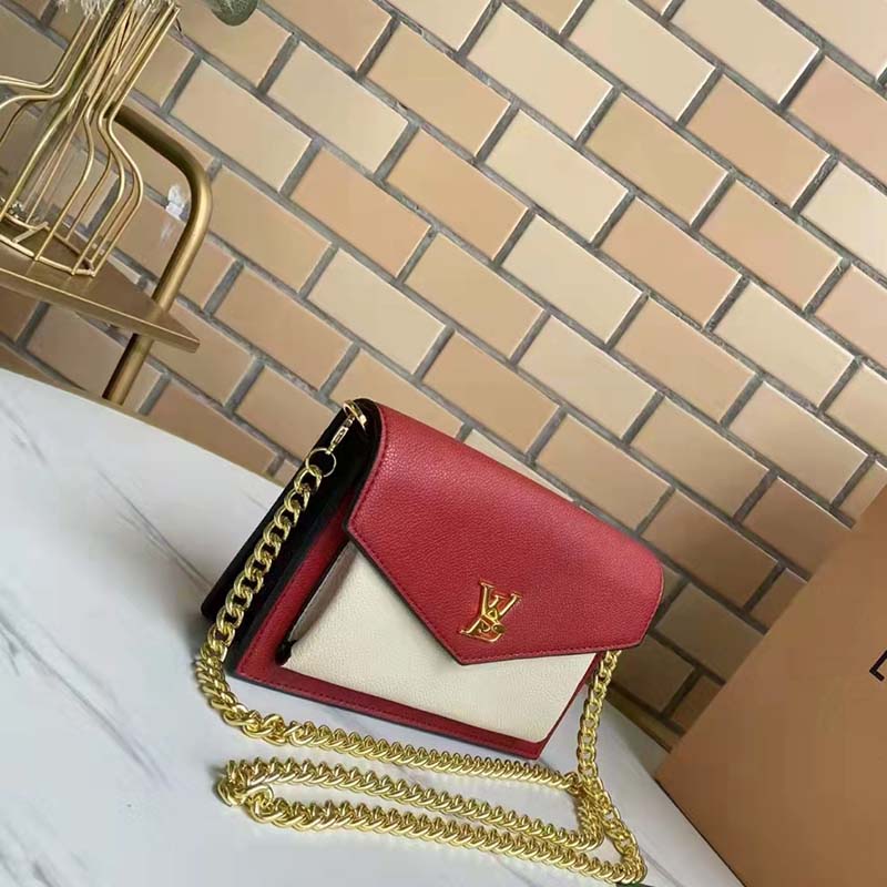 Louis Vuitton LV Women Mylockme Chain Pochette Red Soft Grained Calfskin Clutch