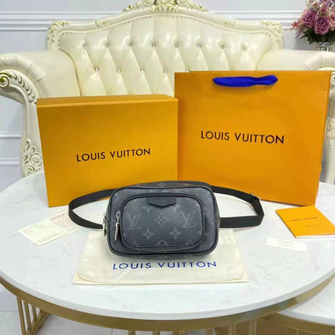 Louis Vuitton LV Women Outdoor Pouch Taigarama Noir Black Coated Canvas Cowhide Leather Clutch