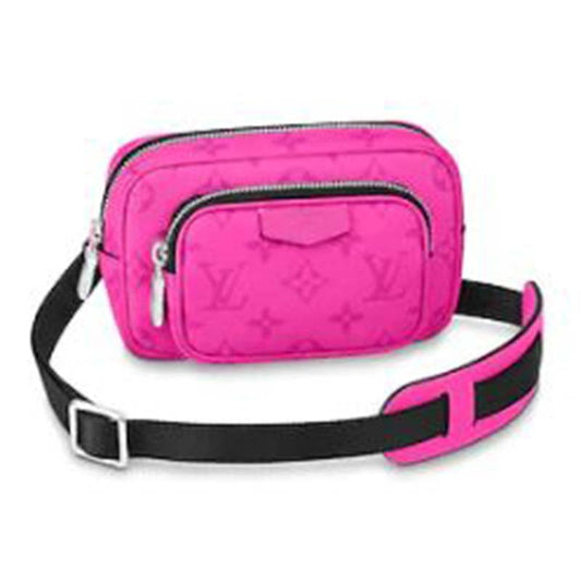 Louis Vuitton LV Women Outdoor Pouch Taigarama Pink Rose Coated Canvas Cowhide Leather Clutch
