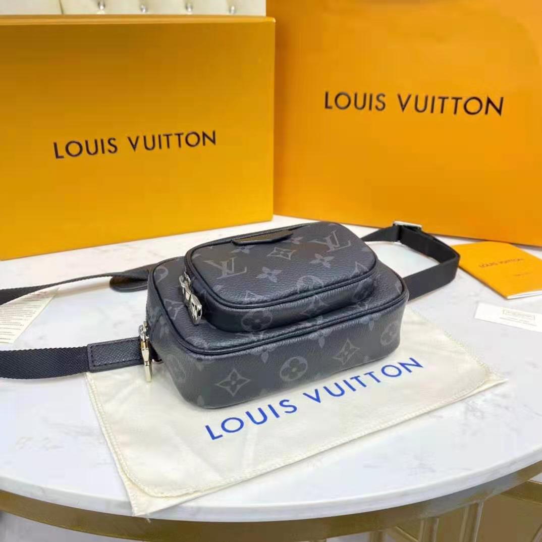 Louis Vuitton LV Women Outdoor Pouch Taigarama Noir Black Coated Canvas Cowhide Leather Clutch