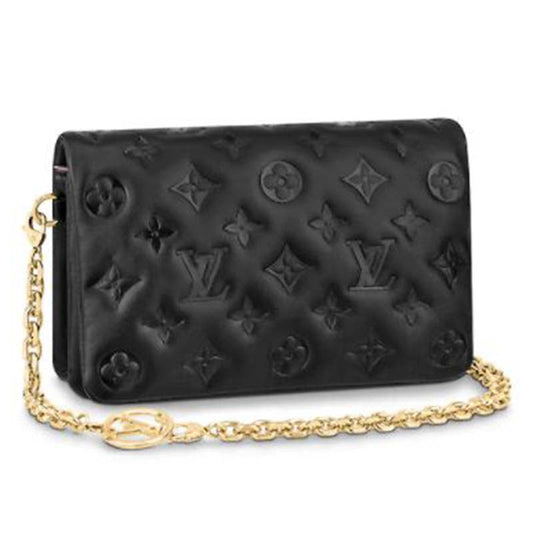 Louis Vuitton LV Women Pochette Coussin Black Monogram Embossed Lambskin Clutch
