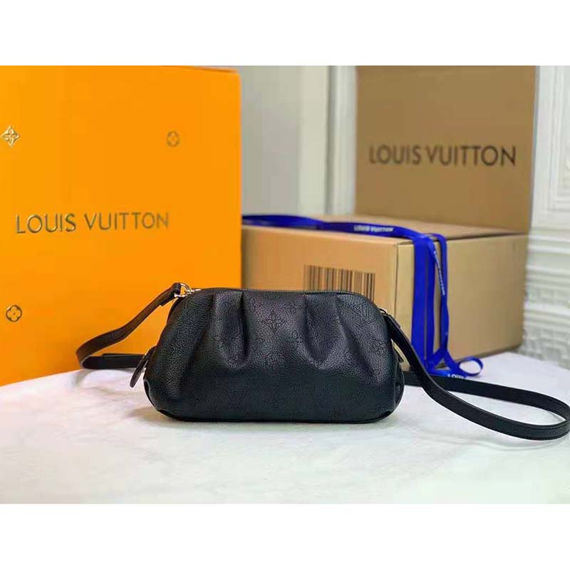 Louis Vuitton LV Women Scala Mini Pouch Black Mahina Perforated Calf Leather Clutch