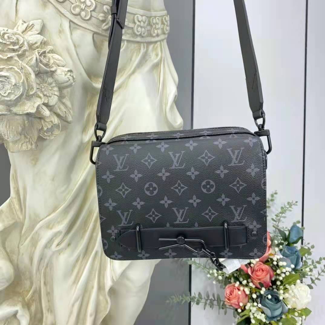 Louis Vuitton LV Women Steamer Messenger Monogram Eclipse Coated Canvas Handbag