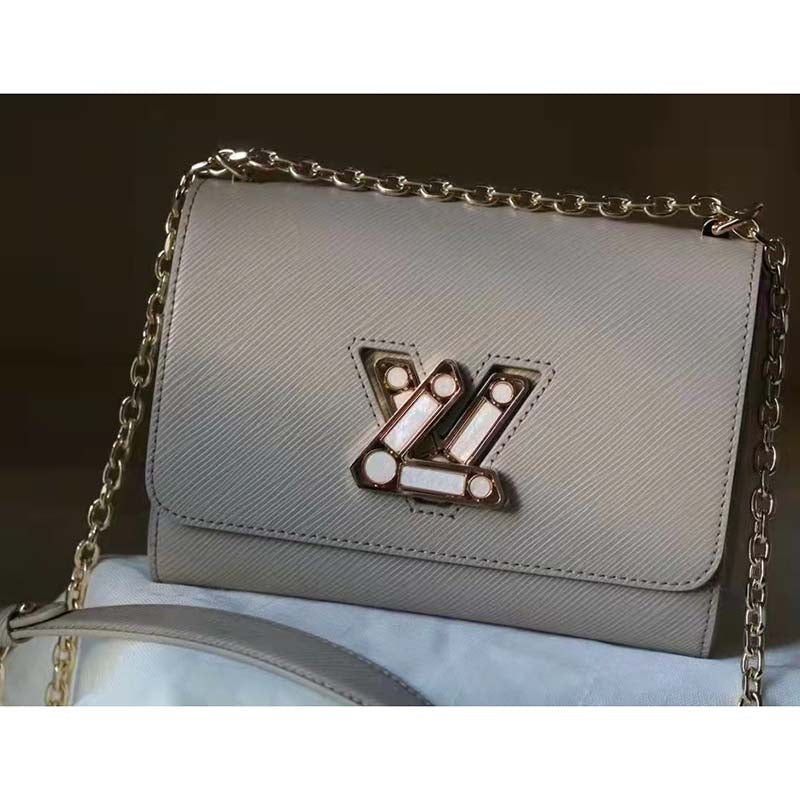 Louis Vuitton LV Women Twist MM Handback Gris Cloudy Epi Cowhide Leather Handbag