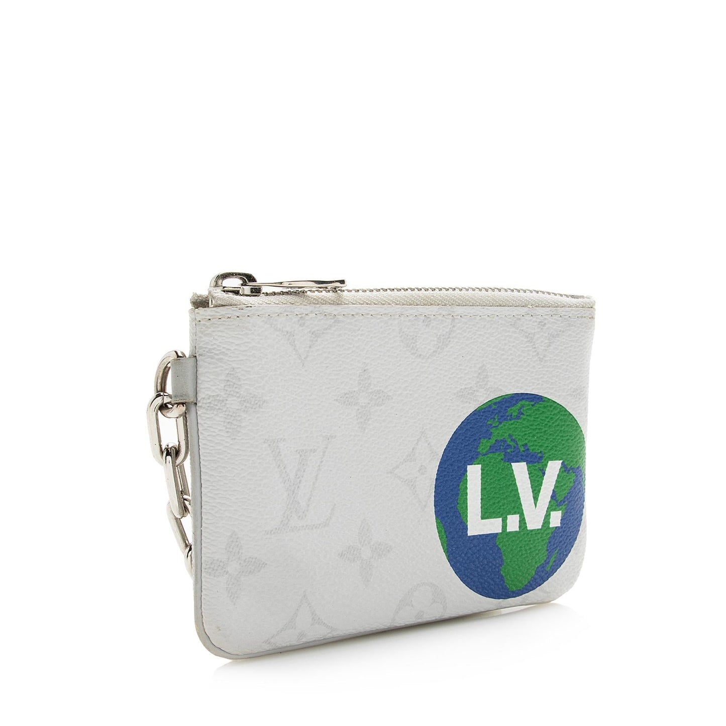 Louis Vuitton Limited Edition Monogram Chalk Canvas Logo Story PM Key Pouch (SHF-22616)