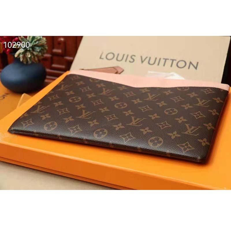 Louis Vuitton Unisex Daily Pouch Brown Monogram Coated Canvas and Cowhide Leather Clutch