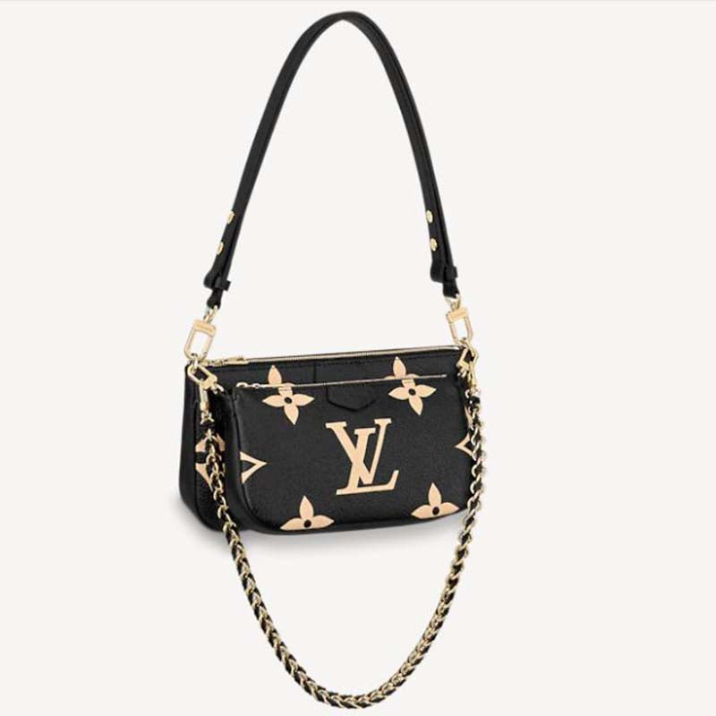 Louis Vuitton Unisex Multi Pochette Accessoires Black Cream Embossed Supple Grained Cowhide Clutch