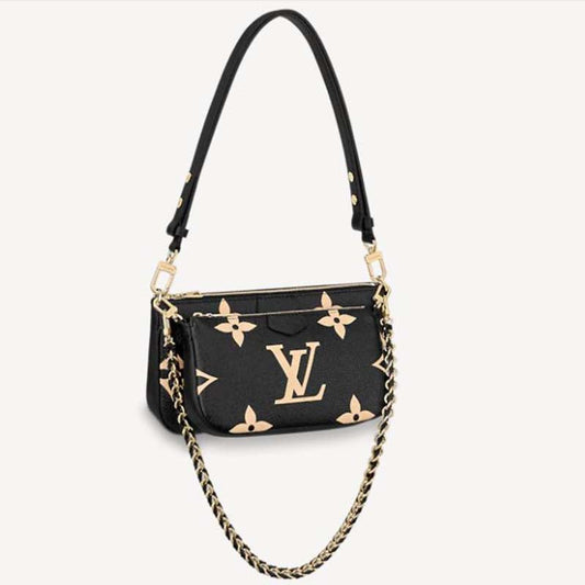 Louis Vuitton Unisex Multi Pochette Accessoires Black Cream Embossed Supple Grained Cowhide Clutch