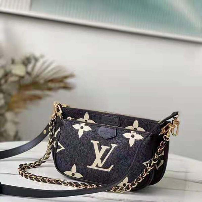 Louis Vuitton Unisex Multi Pochette Accessoires Black Cream Embossed Supple Grained Cowhide Clutch