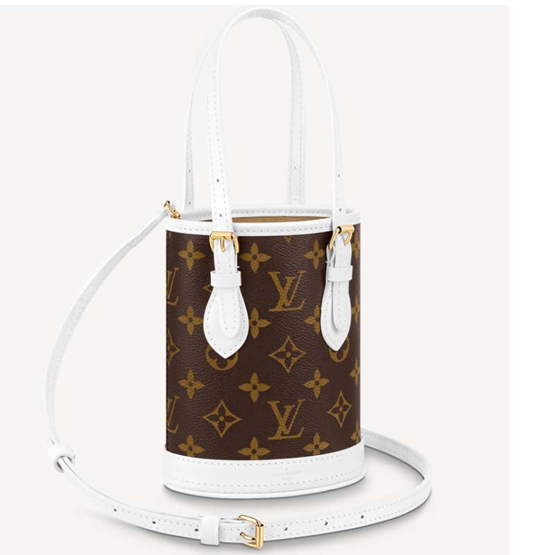 Louis Vuitton Unisex Nano Bucket Brown Monogram Coated Canvas Cowhide Leather Handbag