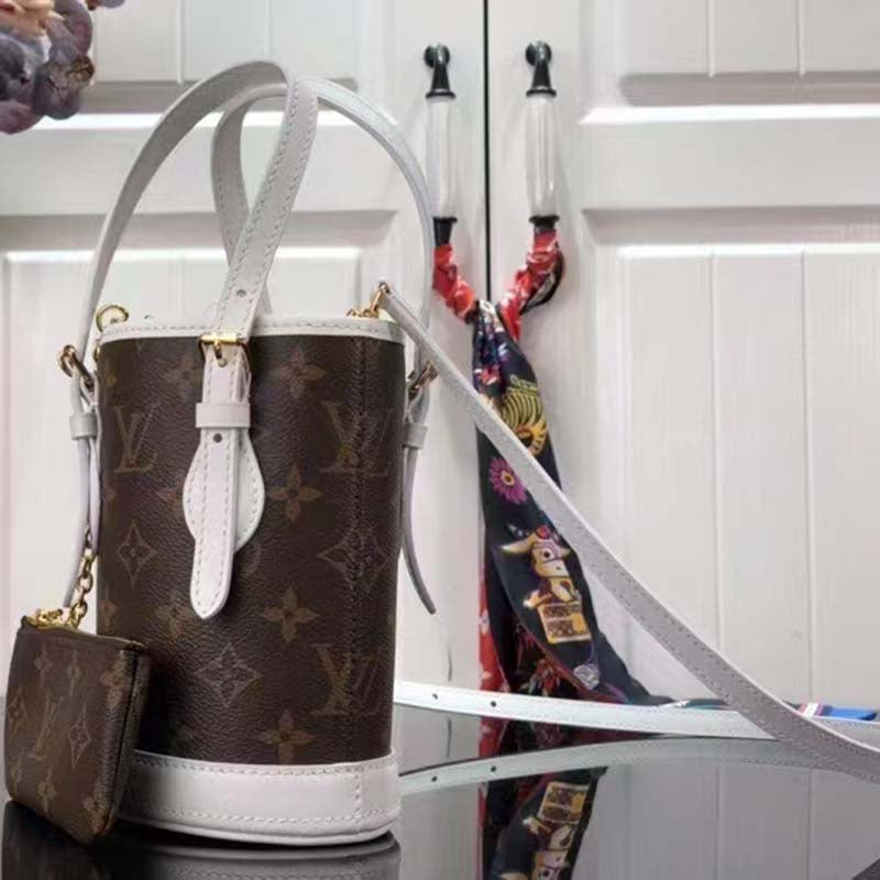 Louis Vuitton Unisex Nano Bucket Brown Monogram Coated Canvas Cowhide Leather Handbag