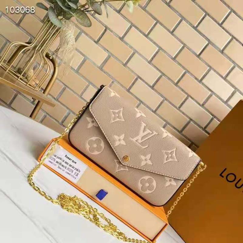 Louis Vuitton Women Félicie Pochette Grey Monogram Empreinte Embossed Supple Grained Cowhide Clutch