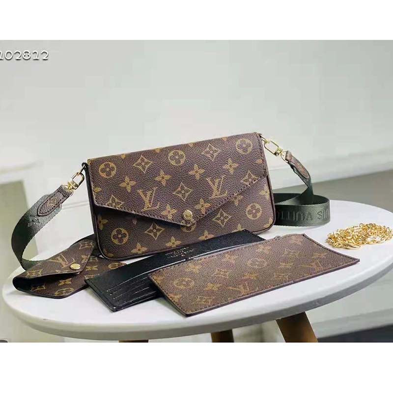 Louis Vuitton Women Félicie Strap & Go Félicie Pochette Khaki Green Monogram Coated Canvas Clutch