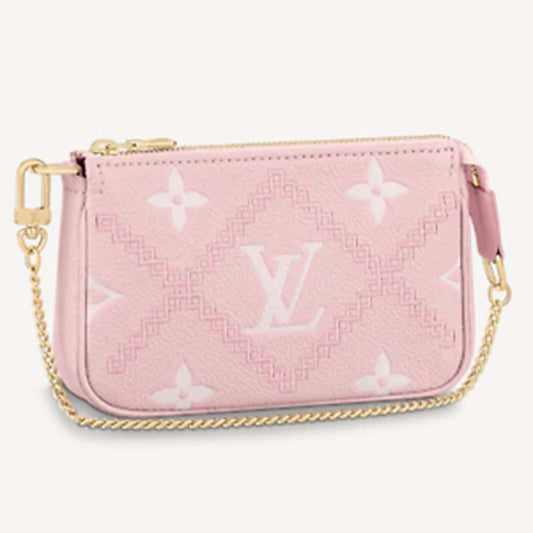 Louis Vuitton Women Mini Pochette Accessoires Pink Monogram Empreinte Embroidered Cowhide Clutch
