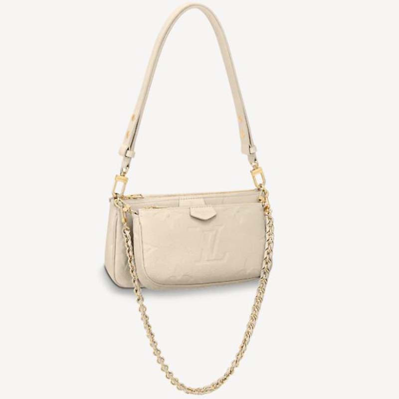 Louis Vuitton Women Multi Pochette Accessoires Cream Embossed Supple Grained Cowhide Clutch