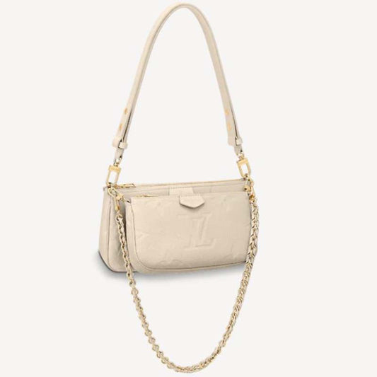 Louis Vuitton Women Multi Pochette Accessoires Cream Embossed Supple Grained Cowhide Clutch