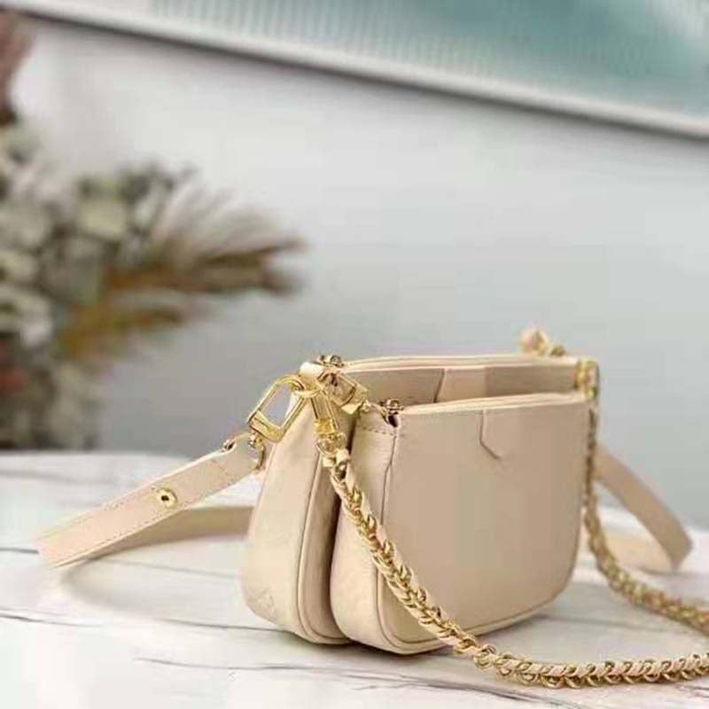 Louis Vuitton Women Multi Pochette Accessoires Cream Embossed Supple Grained Cowhide Clutch