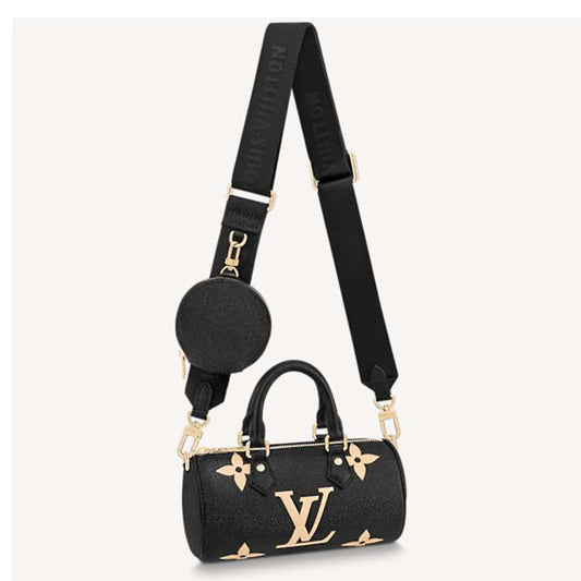 Louis Vuitton Women Papillon BB Black Beige Embossed Supple Grained Cowhide Leather Handbag