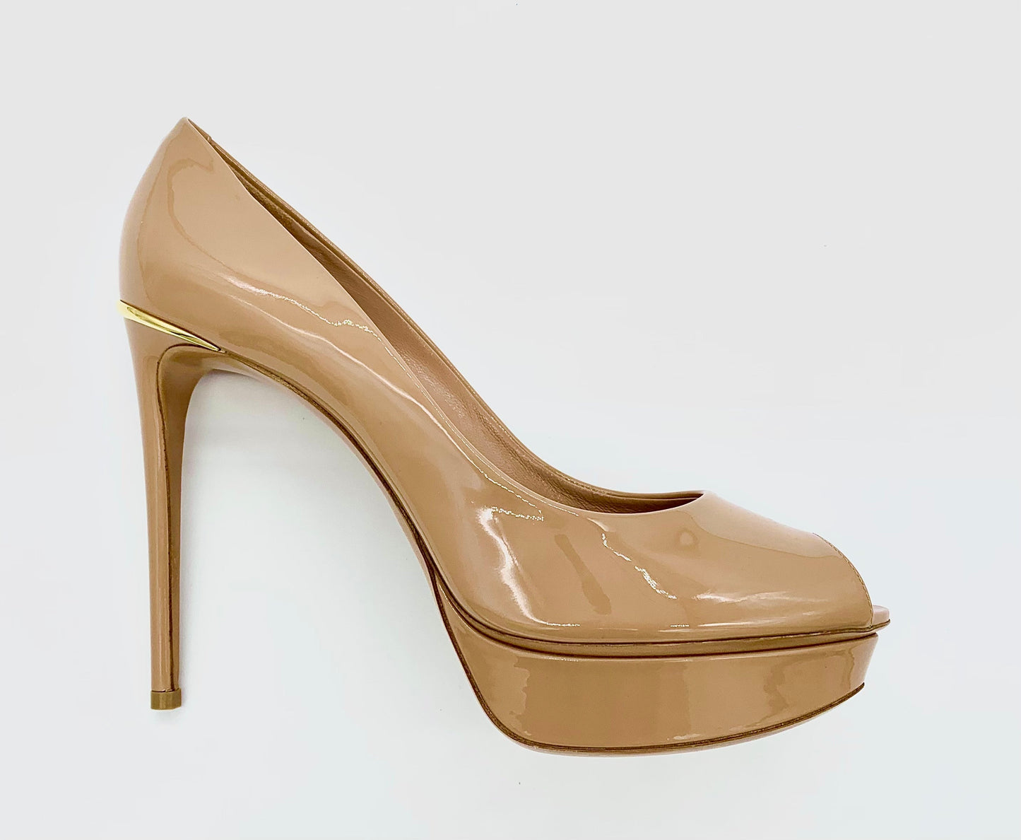 LOUIS VUITTON PATENT LEATHER PEEP TOE STILETTO PUMP