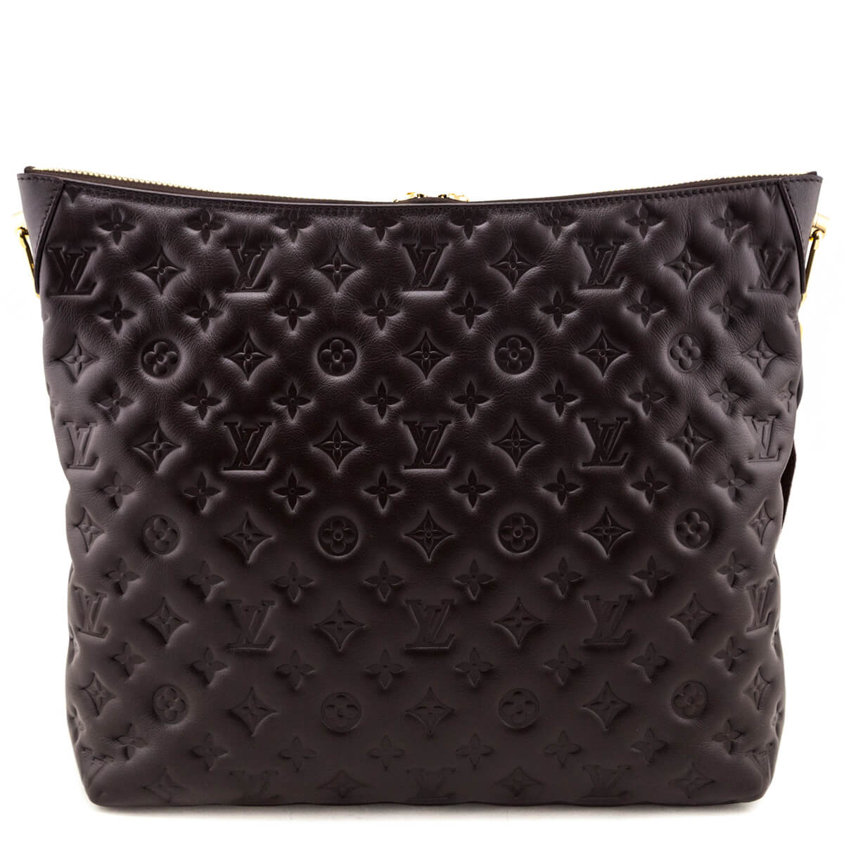 Louis Vuitton Chocolate Calfskin Embossed Monogram Coussin Hobo MM