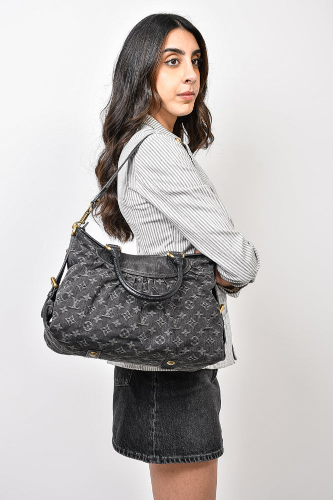 Louis Vuitton Dark Grey Monogram Denim 'Cabby' Zip Bag with Strap