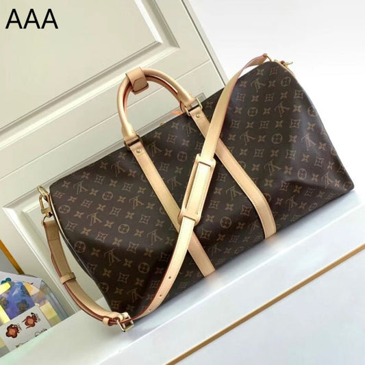 Louis Vuitton Keepall Bandoulière Monogram Canvas Travel Bag Brown