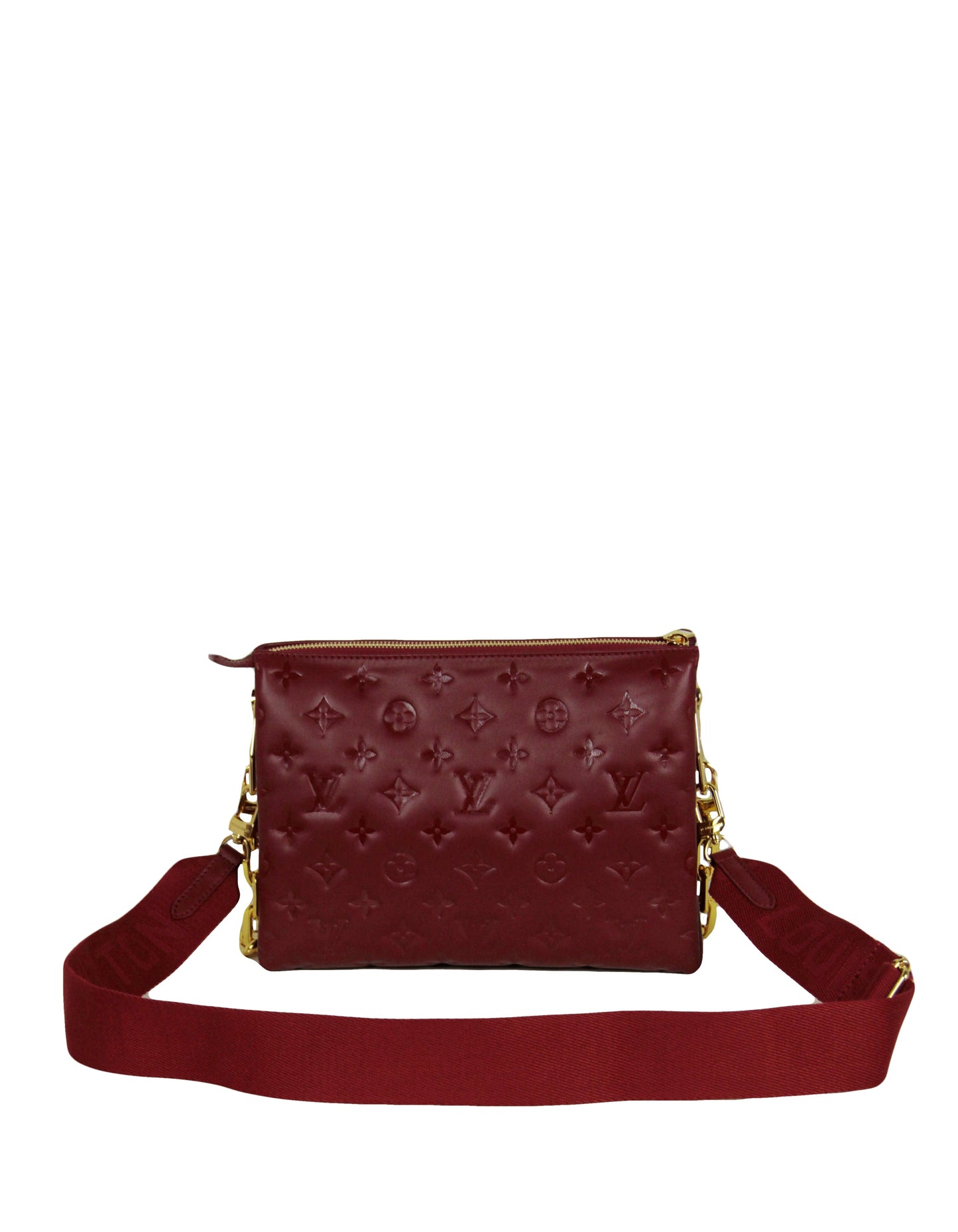 Louis Vuitton Wine Lambskin Leather Embossed Monogram Coussin PM Bag