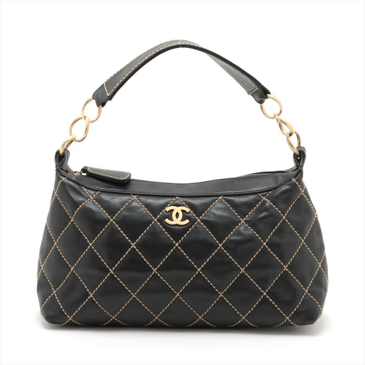 Chanel  Black Lambskin Leather Handbag with Gold Hardware