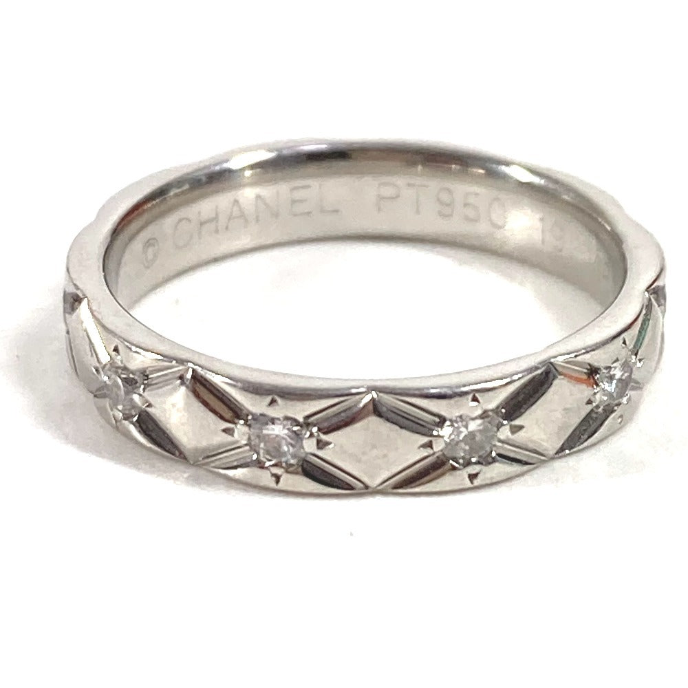 CHANEL Ring Pt950 Silver Matelasse Quilting 10P Diamond Diamond 48