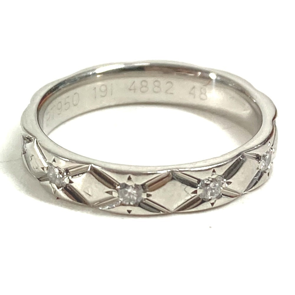 CHANEL Ring Pt950 Silver Matelasse Quilting 10P Diamond Diamond 48