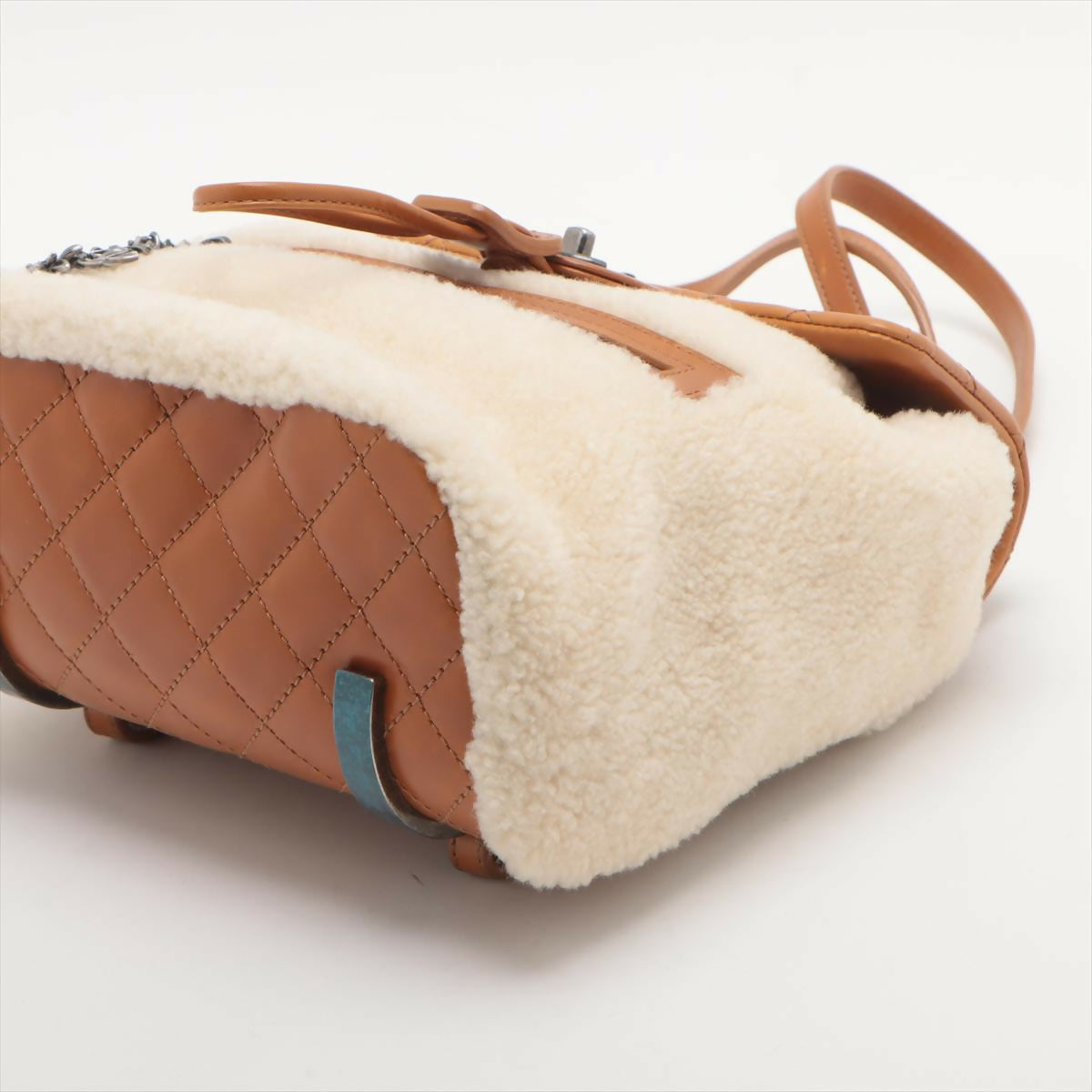 Chanel Camel Brown Lambskin Leather and Beige Shearling Diamond Quilting Backpack
