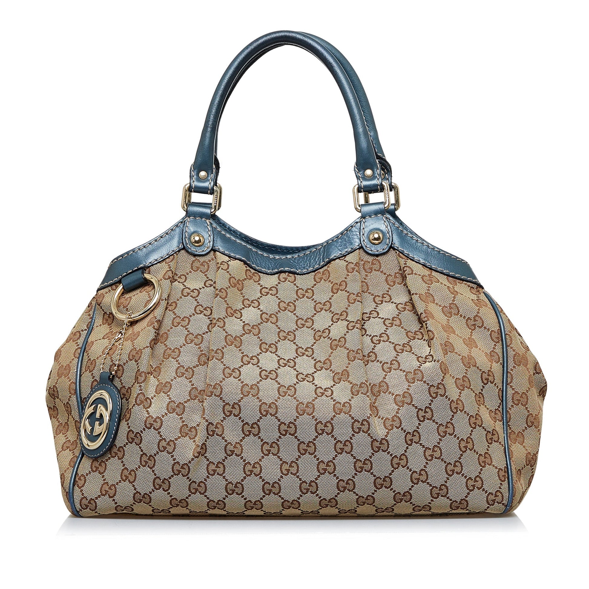 Gucci Sukey Brown Leather Canvas Tote Style 5