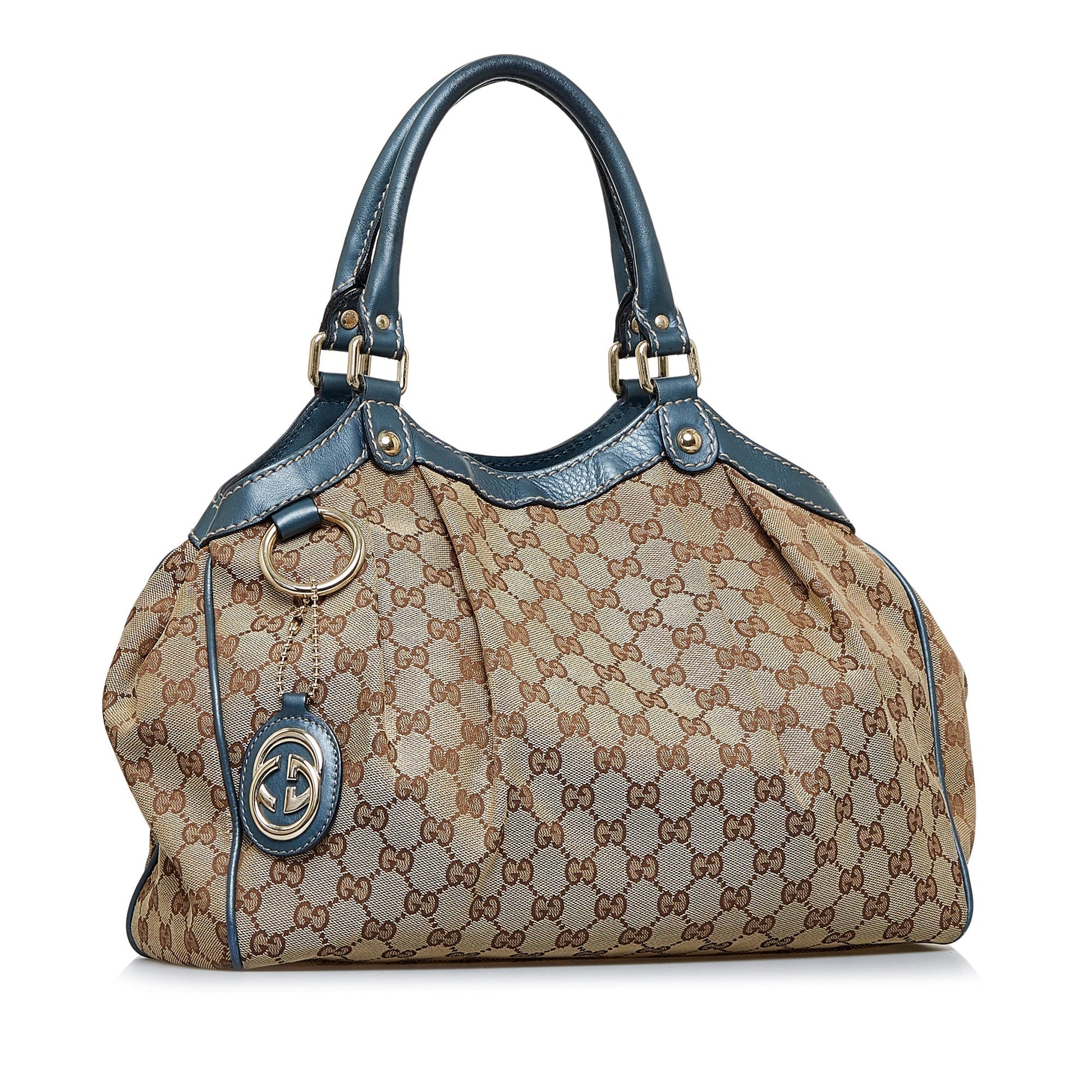 Gucci Sukey Brown Leather Canvas Tote Style 5