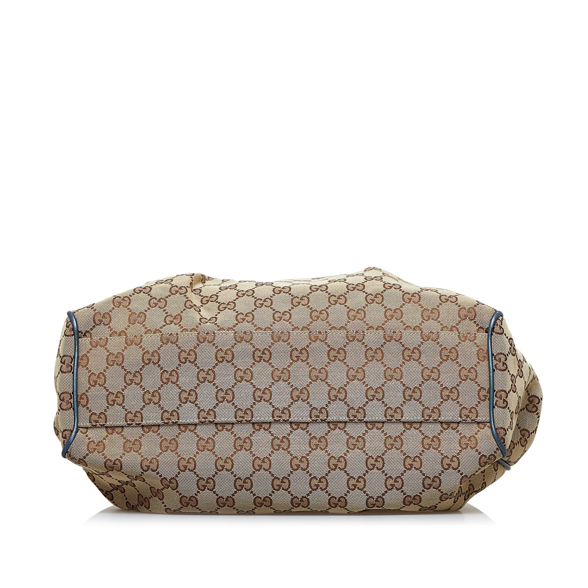 Gucci Sukey Brown Leather Canvas Tote Style 5