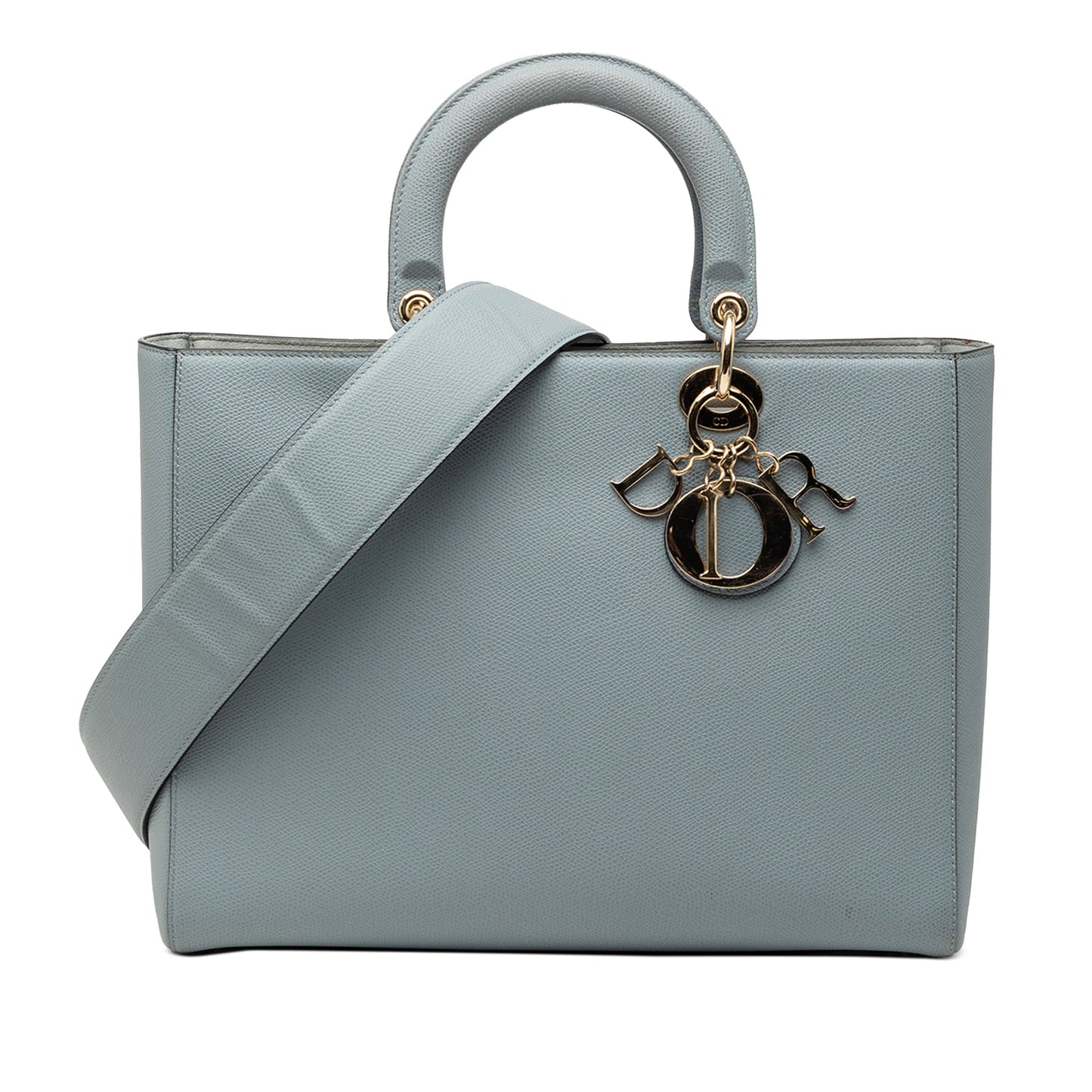 Blue Dior Large Grained Calfskin Lady Dior Satchel