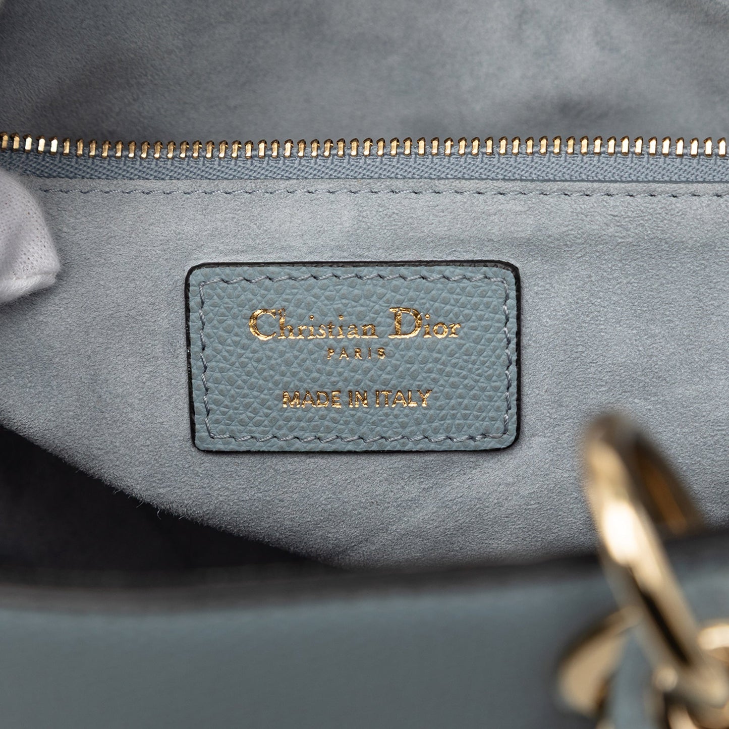 Blue Dior Large Grained Calfskin Lady Dior Satchel