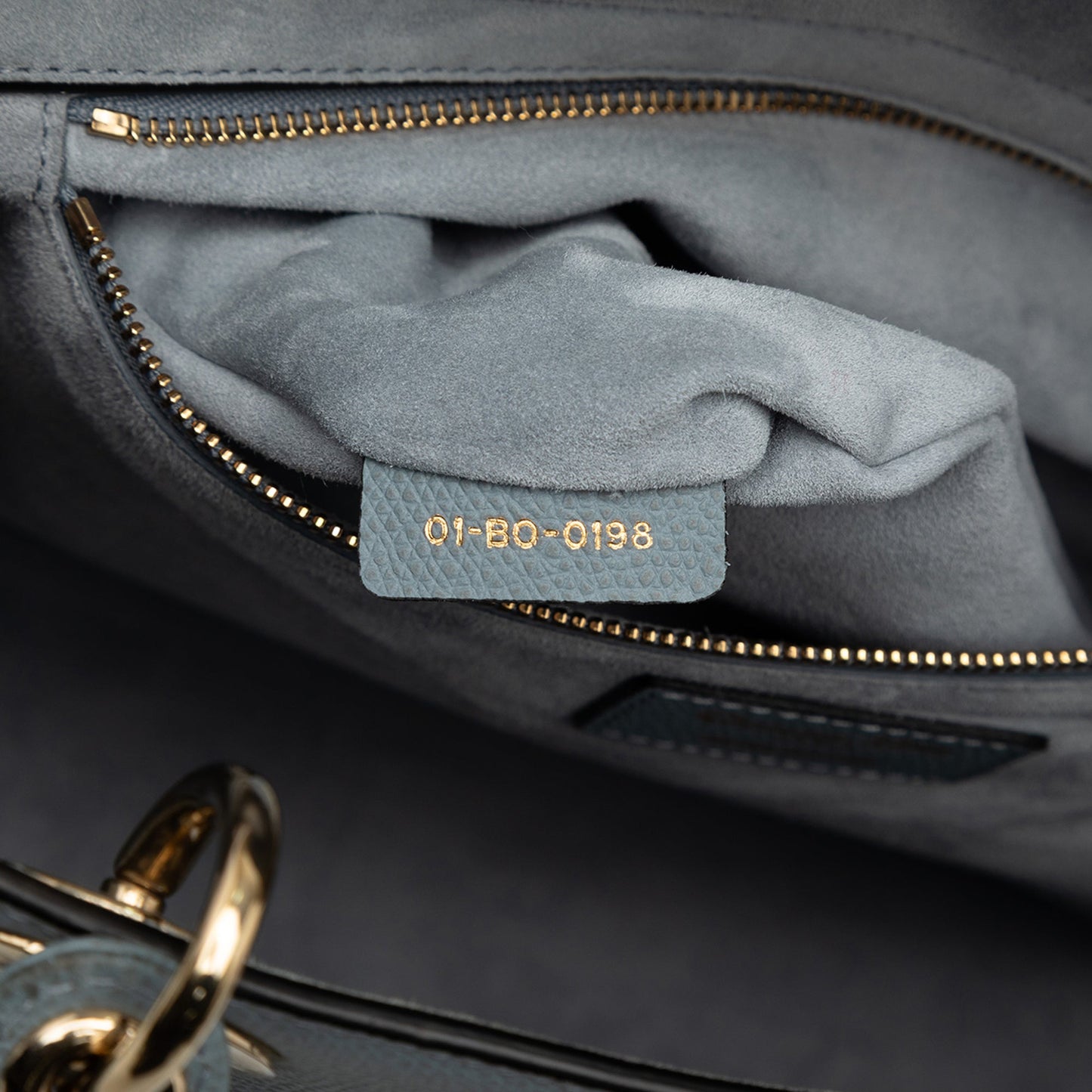 Blue Dior Large Grained Calfskin Lady Dior Satchel